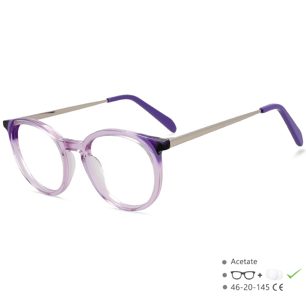 CCspace Unisex Full Rim Small Round Acetate Eyeglasses 55912 Full Rim CCspace Purple China