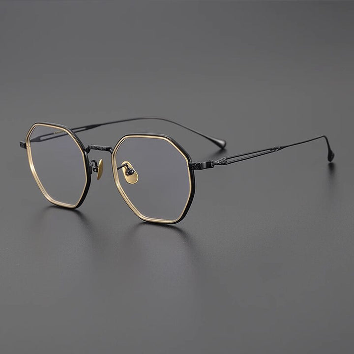 Gatenac Unisex Full Rim Polygon Titanium Eyeglasses Gxyj1124 Full Rim Gatenac Gold Black