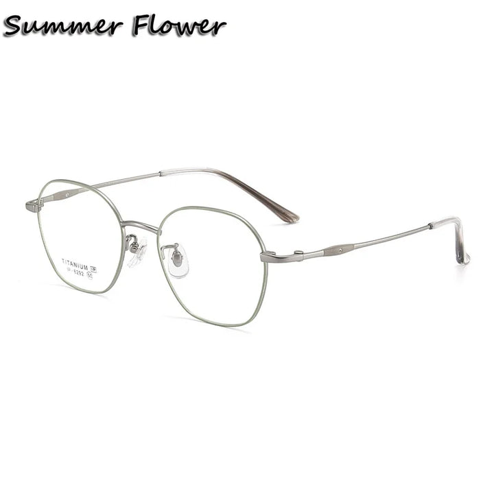 Summer Flower Unisex Full Rim Polygon Square Titanium Eyeglasses 616292