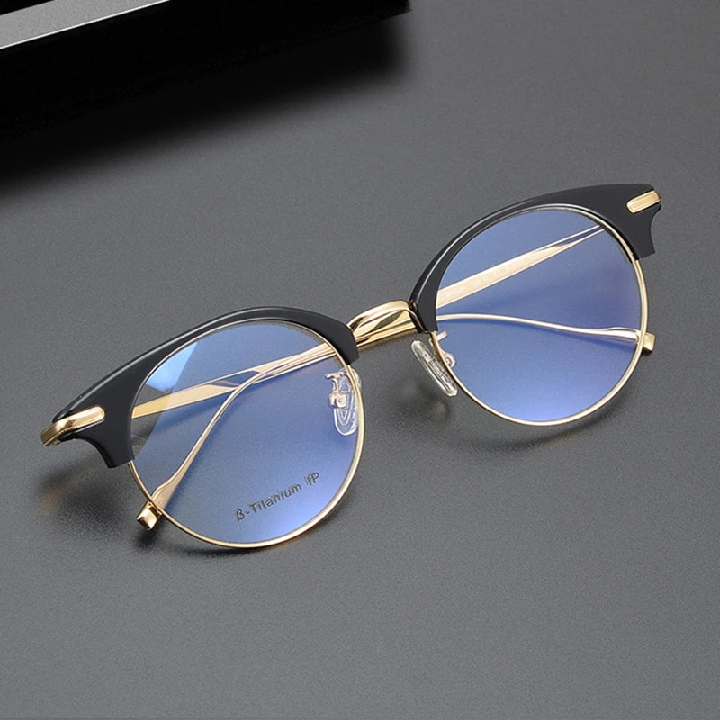 Black Mask Unisex Full Rim Round Titanium Acetate Eyeglasses 445120 Full Rim Black Mask