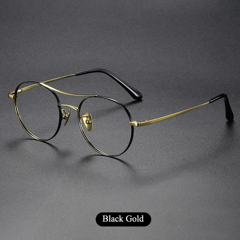 Bclear Unisex Full Rim Round Small Double Bridge Titanium Eyeglasses 86678 Full Rim Bclear Black gold