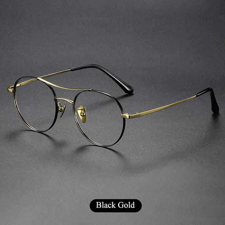Bclear Unisex Full Rim Round Small Double Bridge Titanium Eyeglasses 86678 Full Rim Bclear Black gold