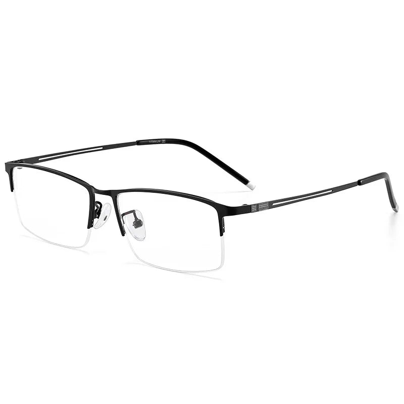 Reven Jate Men's Semi Rim Square Alloy Eyeglasses 990070 Semi Rim Reven Jate Black