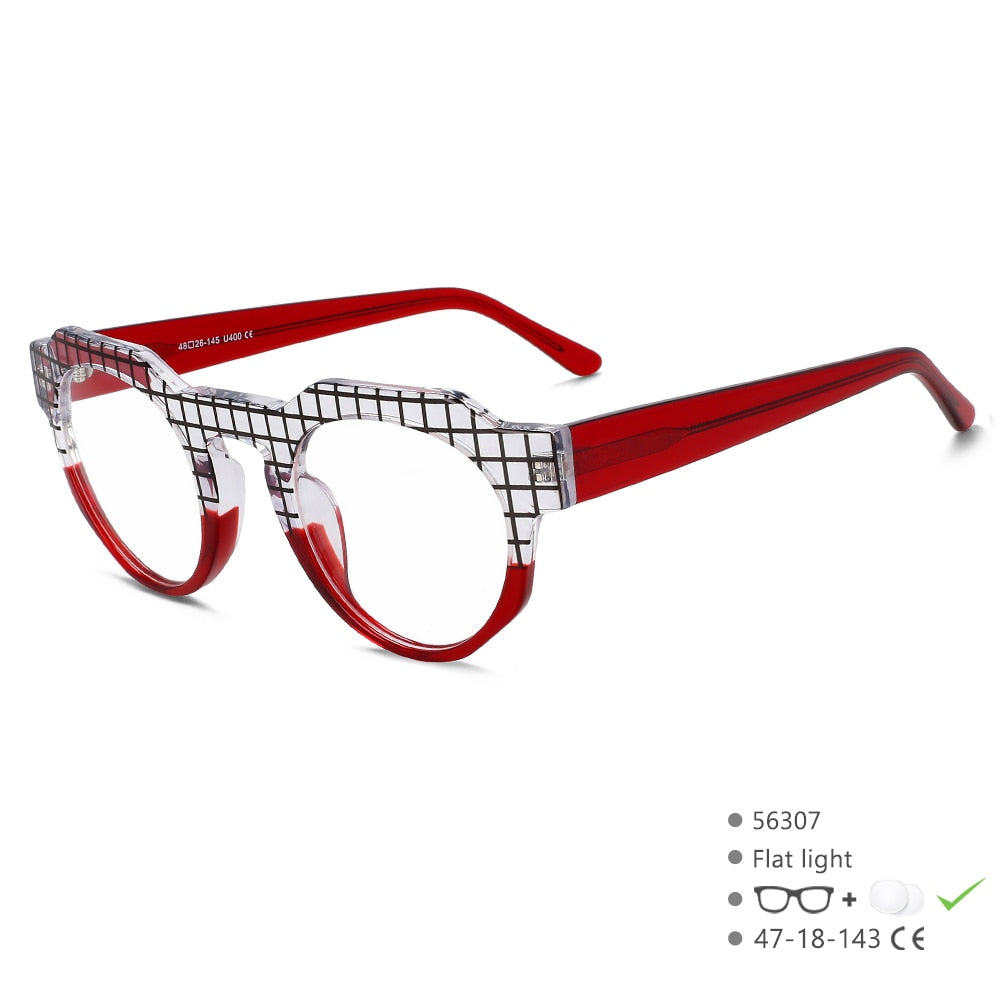 CCspace Unisex Full Rim Flat Top Round Acetate Eyeglasses 56307 Full Rim CCspace Red
