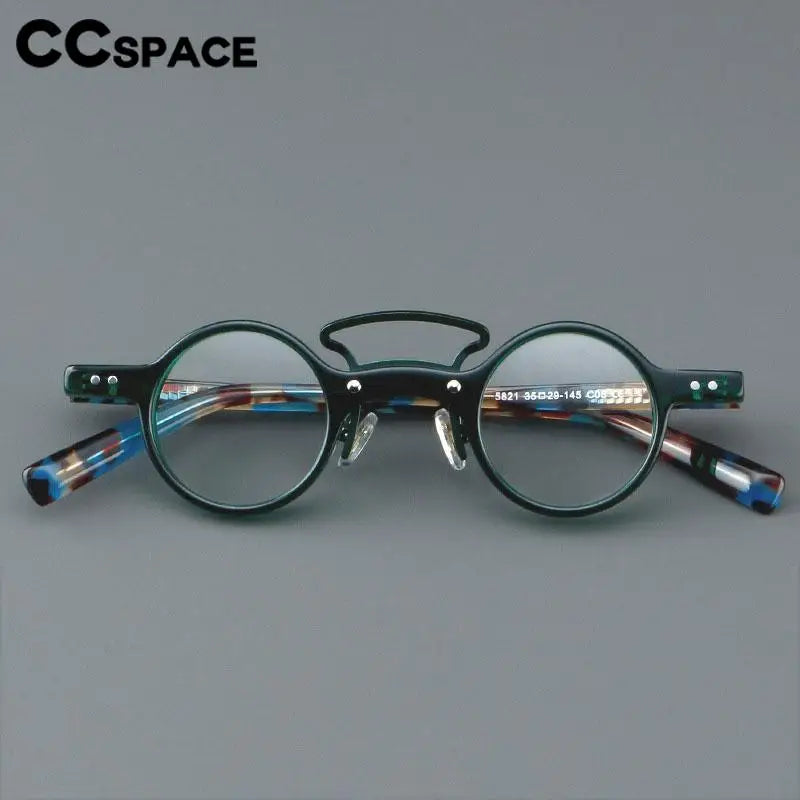 CCSpace Unisex Full Rim Small Round Acetate Alloy Double Bridge Eyeglasses 57206 Full Rim CCspace   