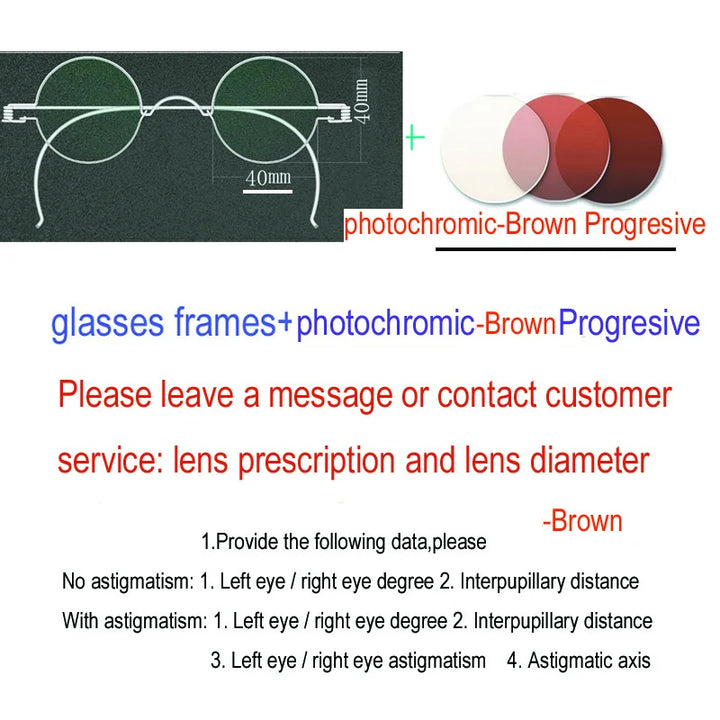 Yujo Unisex Full Rim Round Stainless Steel Custom Eyeglasses Y4042 Full Rim Yujo Progressive B40 CHINA