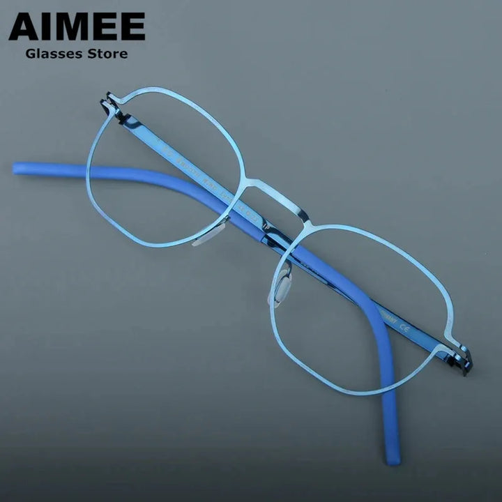 Aimee Unisex Full Rim Polygon Square Screwless Steel Eyeglasses 14149 Full Rim Aimee Blue