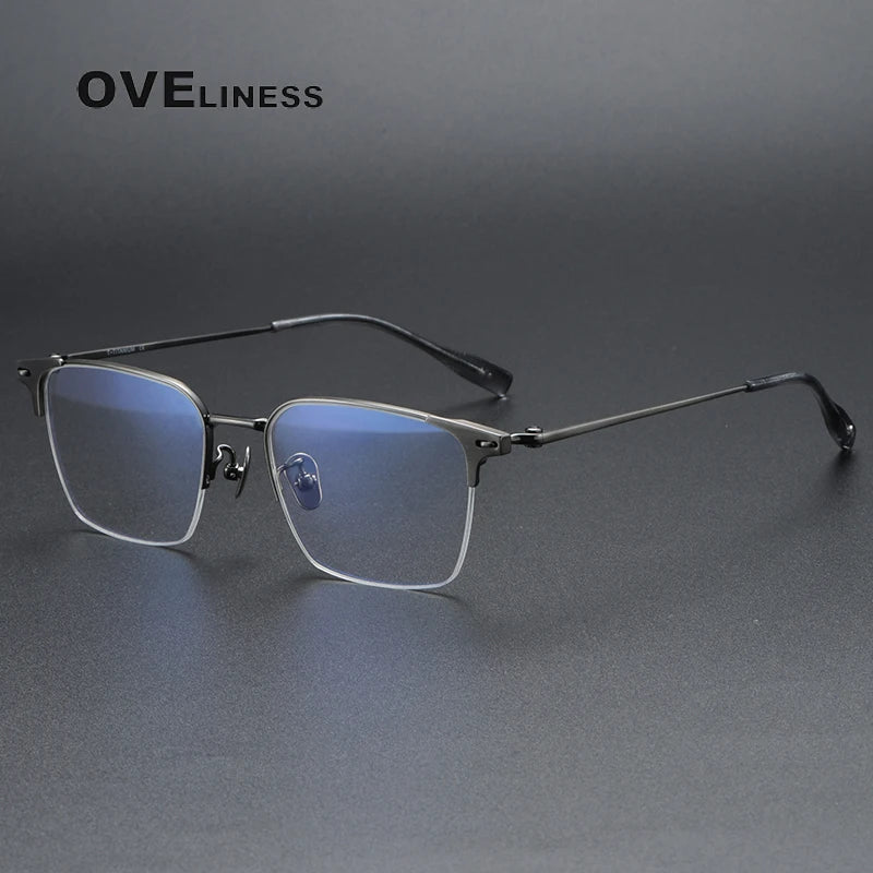 Oveliness Unisex Semi Rim Square Titanium Eyeglasses 8105 Semi Rim Oveliness gun  