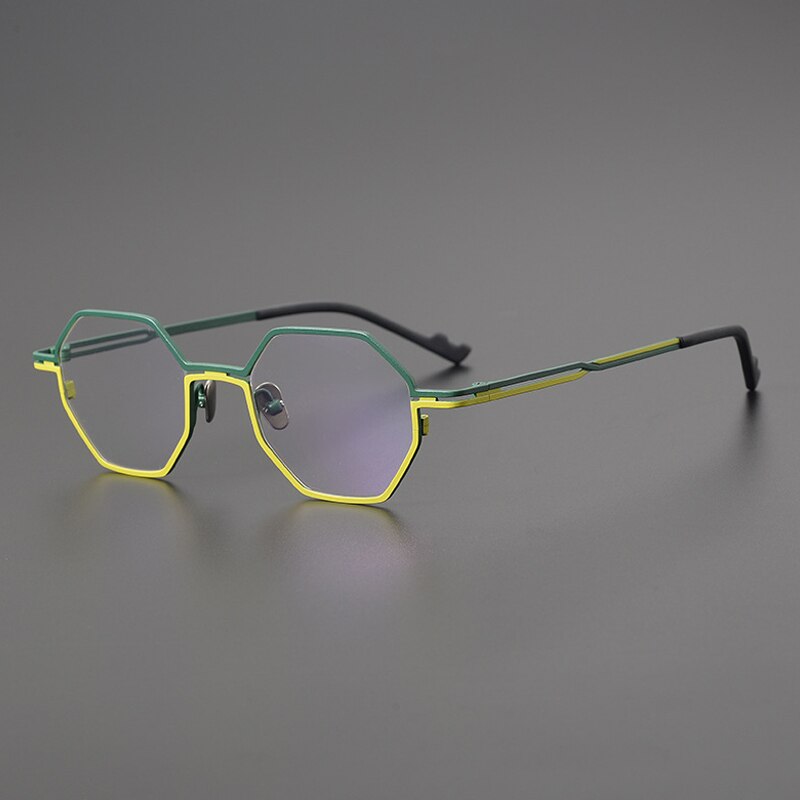 Gatenac Unisex Full Rim Polygon Square Titanium Eyeglasses Gxyj1034 Full Rim Gatenac Matte Green Gold