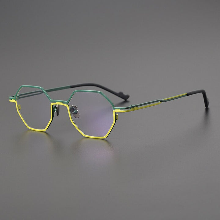 Gatenac Unisex Full Rim Polygon Square Titanium Eyeglasses Gxyj1034 Full Rim Gatenac Matte Green Gold