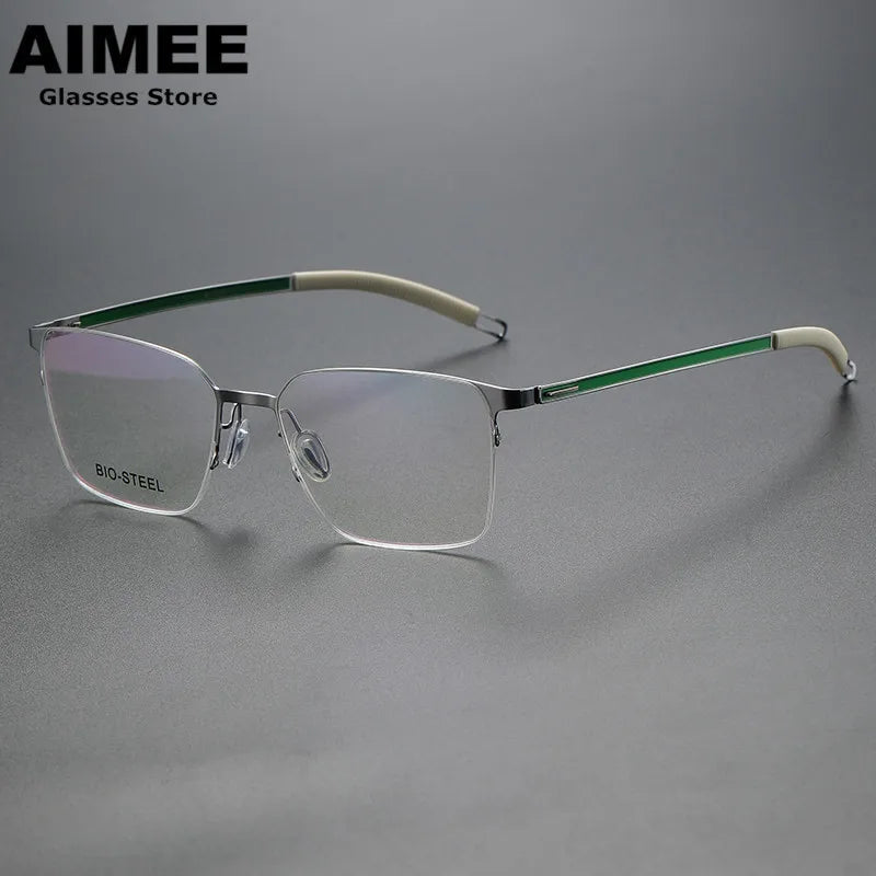 Aimee Women's Semi Rim Square Screwless Titanium Eyeglasses 942554 Semi Rim Aimee Gun-Green