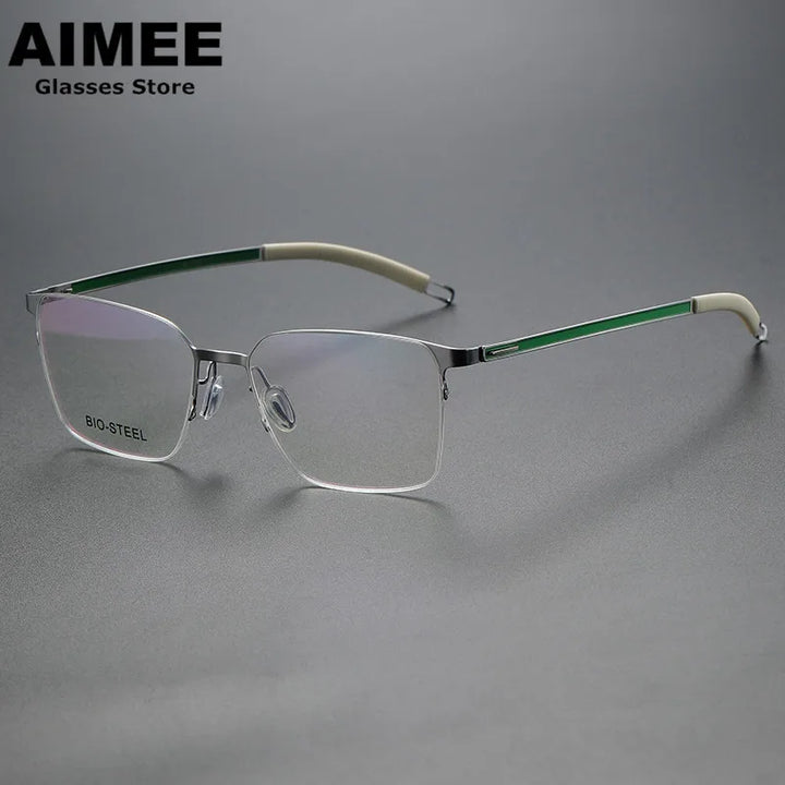 Aimee Women's Semi Rim Square Screwless Titanium Eyeglasses 942554 Semi Rim Aimee Gun-Green