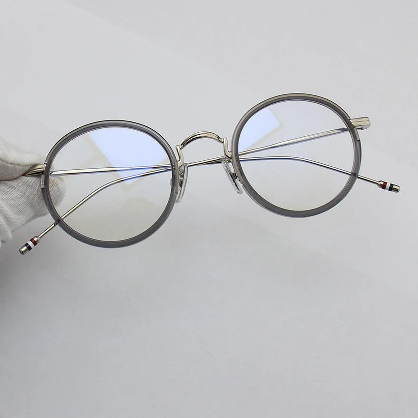 Black Mask Unisex Full Rim Acetate Alloy Round Eyeglasses X906 Full Rim Black Mask Gray-Silver
