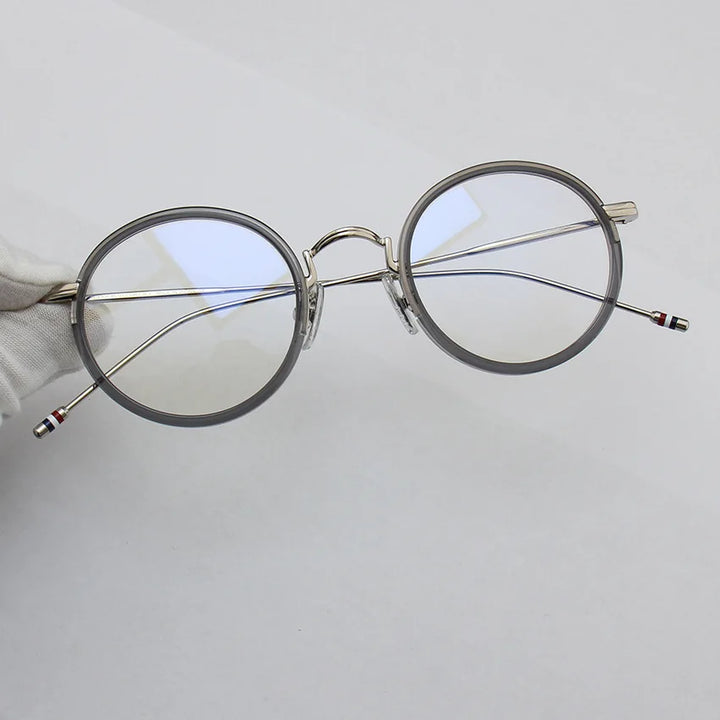 Black Mask Unisex Full Rim Acetate Alloy Round Eyeglasses X906 Full Rim Black Mask Gray-Silver