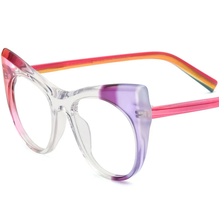 CCspace Unisex Full Rim Round Cat Eye Acetate Eyeglasses 56923 Full Rim CCspace C2PinkPurple