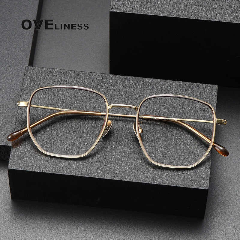 Oveliness Women's Full Rim Polygon Square Acetate Titanium Eyeglasses 928512