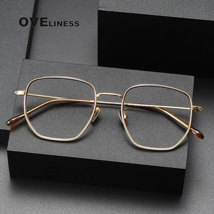 Oveliness Women's Full Rim Polygon Square Acetate Titanium Eyeglasses 928512