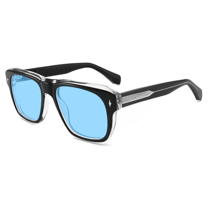 Gatenac Unisex Full Rim Square Polarized Acetate Sunglasses Mo16 Sunglasses Gatenac Black T Blue
