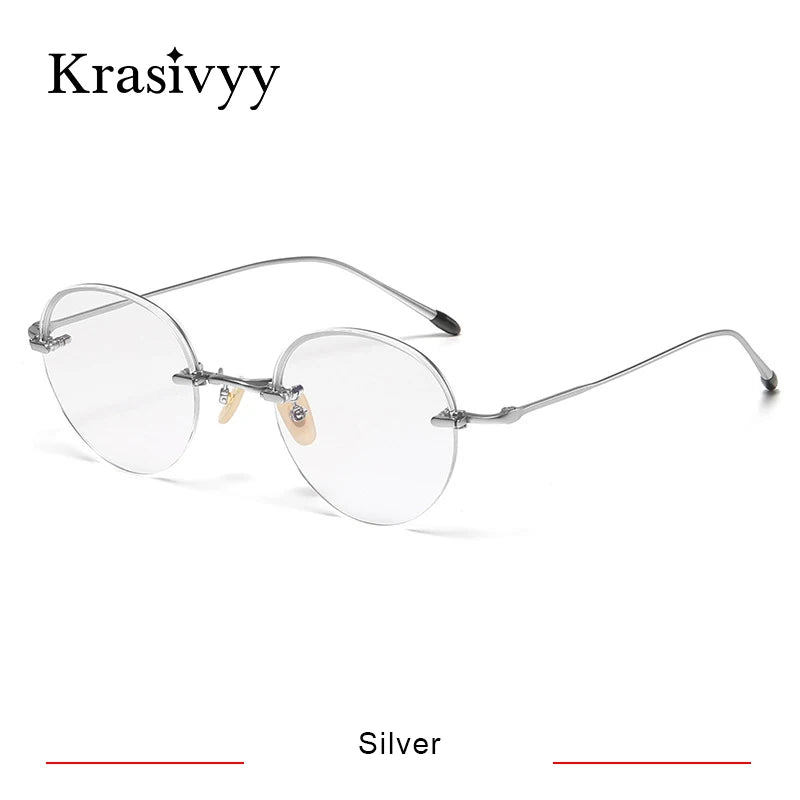 Krasivyy Men's Semi Rim Round Titanium Eyeglasses K5921 Semi Rim Krasivyy Silver