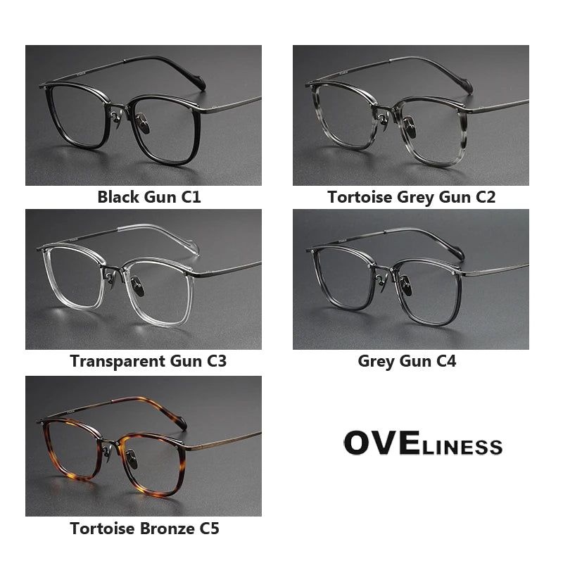 Oveliness Unisex Full Rim Square Acetate Titanium Eyeglasses Y053 Full Rim Oveliness