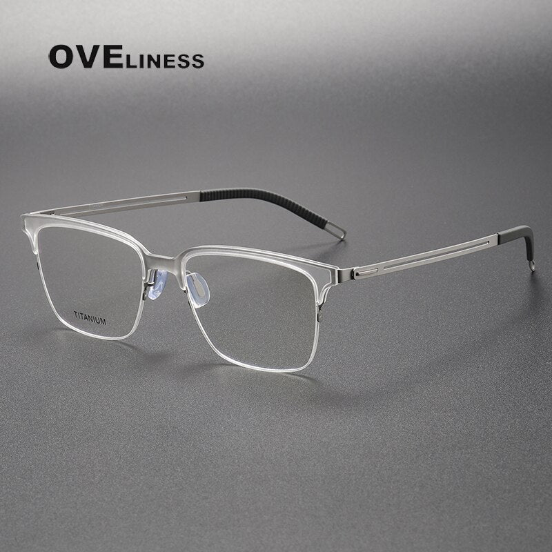 Oveliness Unisex Full Rim Square Screwless Titanium Eyeglasses 8202312 Full Rim Oveliness transparent silver  