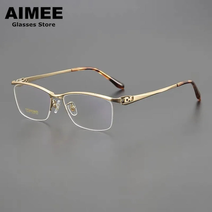 Aimee Unisex Semi Rim Square Brow Line Titanium Eyeglasses 46110 Semi Rim Aimee Golden