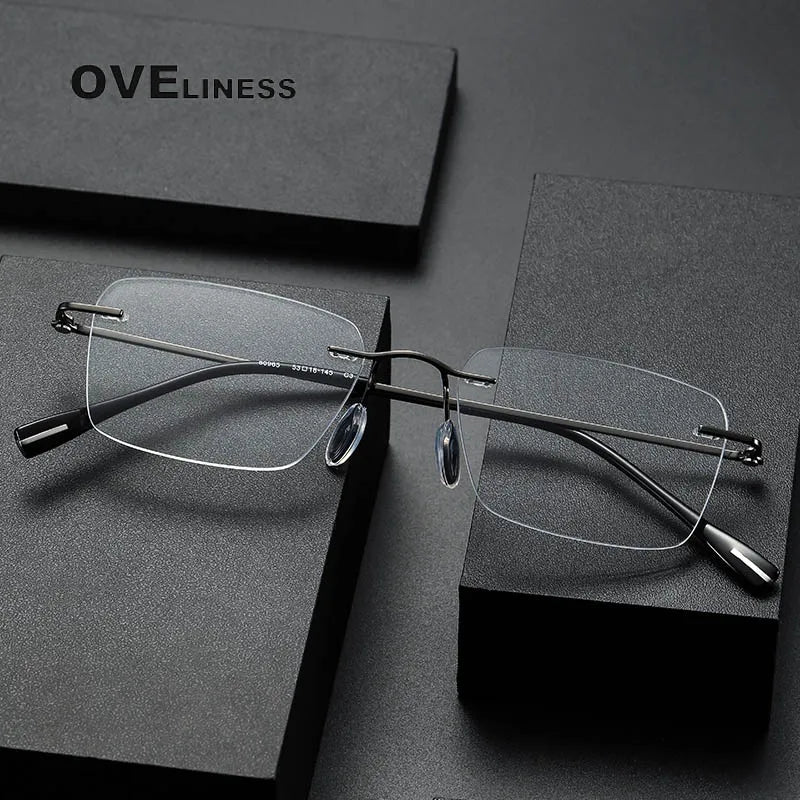 Oveliness Unisex Rimless Square Titanium Eyeglasses 80965 Rimless Oveliness   