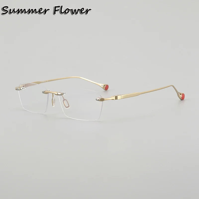 Summer Flower Unisex Rimless Polygon Square Titanium Eyeglasses 611307