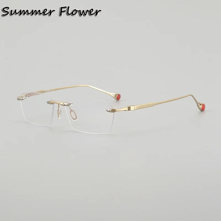 Summer Flower Unisex Rimless Polygon Square Titanium Eyeglasses 611307