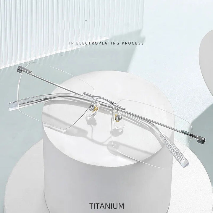 Hdcrafter Unisex Rimless Square Titanium Eyeglasses 71327 Rimless Hdcrafter Eyeglasses