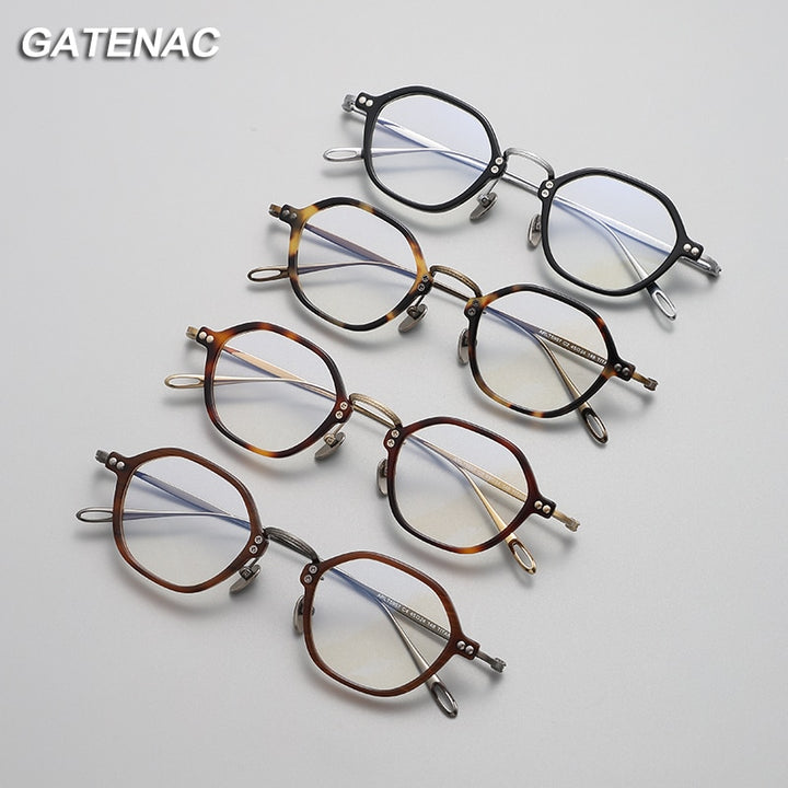 Gatenac Unisex Full Rim Round Titanium Acetate Eyeglasses Gxyj1090 Full Rim Gatenac