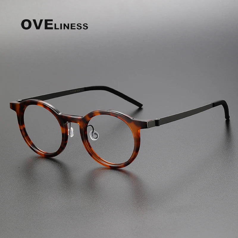 Oveliness Unisex Full Rim Round Acetate Titanium Eyeglasses 1846 Full Rim Oveliness tortoise