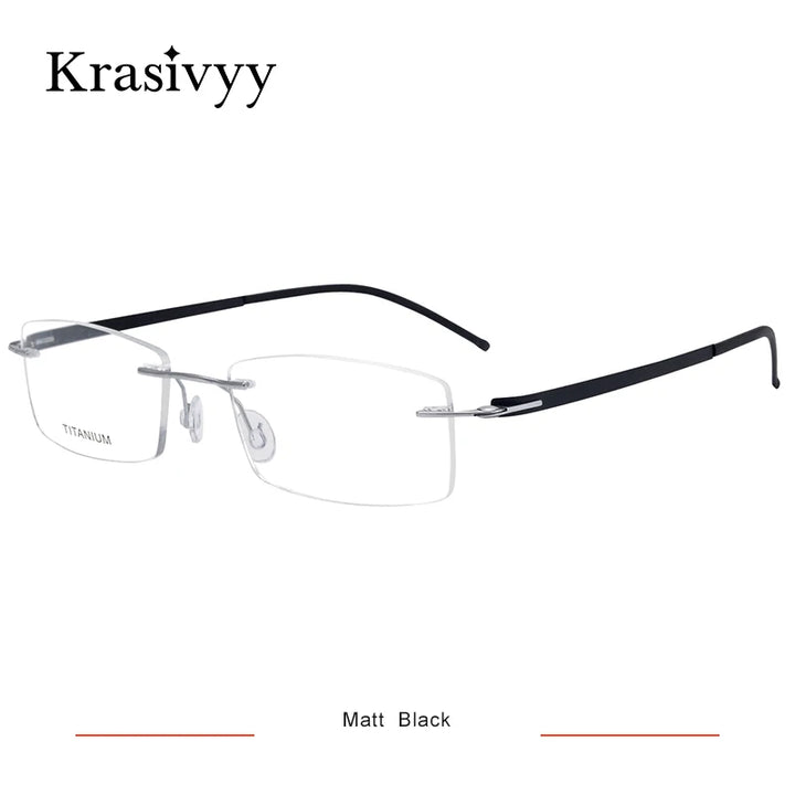 Krasivyy Unisex Rimless Square Screwless Titanium Eyeglasses 5001 Rimless Krasivyy Matt Black