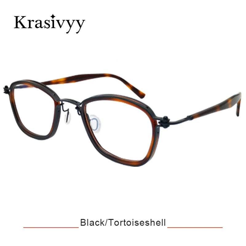 Krasivyy Men's Full Rim Oval Square Acetate Titanium Eyeglasses 55861
