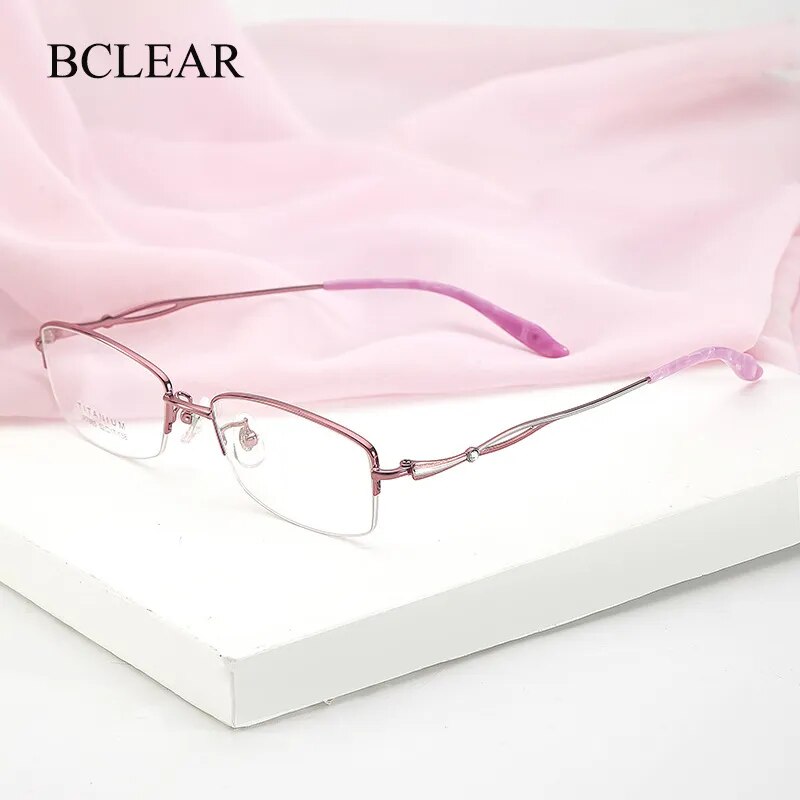 Bclear Women's Semi Rim Square Titanium Eyeglasses Lb7885 Semi Rim Bclear