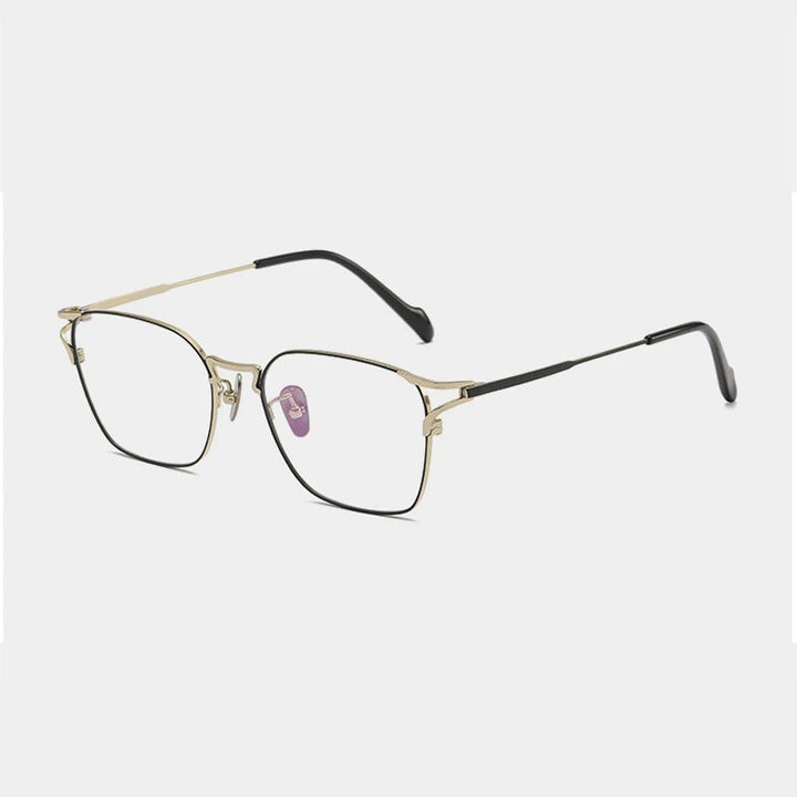 Gatenac Unisex Full Rim Square Titanium Eyeglasses Gxyj1138 Full Rim Gatenac Black Gold