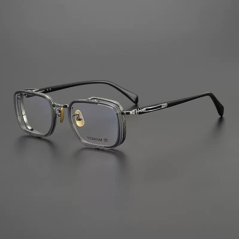 Gatenac Unisex Full Rim Square Acetate Titanium Eyeglasses Gxyj1023 Full Rim Gatenac Gray