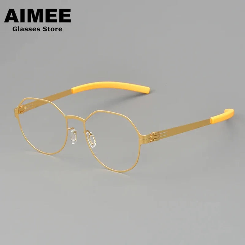 Aimee Women's Full Rim Polygon Round Screwless Steel Eyeglasses 4943 Full Rim Aimee Golden