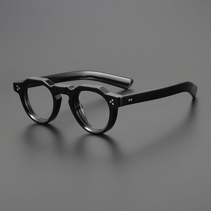 Gatenac Unisex Full Rim Flat Top Round Acetate Eyeglasses Gxyj1054 Full Rim Gatenac Black