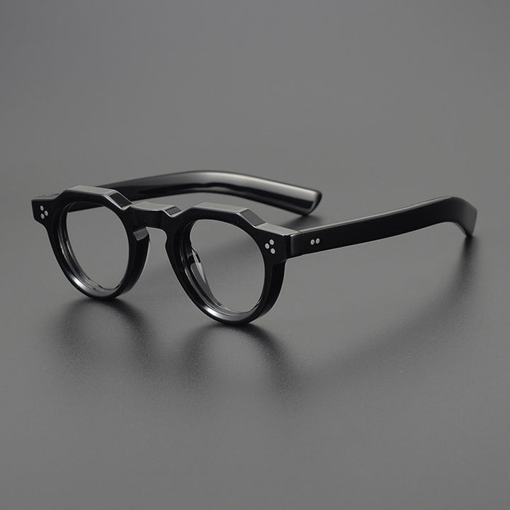 Gatenac Unisex Full Rim Flat Top Round Acetate Eyeglasses Gxyj1054 Full Rim Gatenac Black