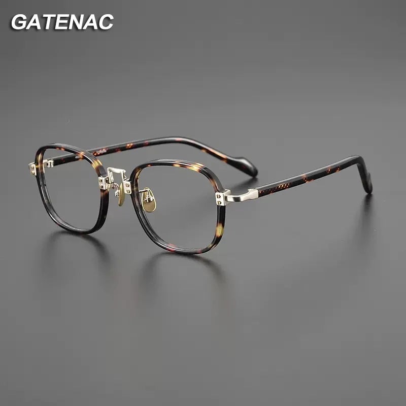 Gatenac Unisex Full Rim Square Acetate Titanium Eyeglasses Gxyj1217 Full Rim Gatenac   