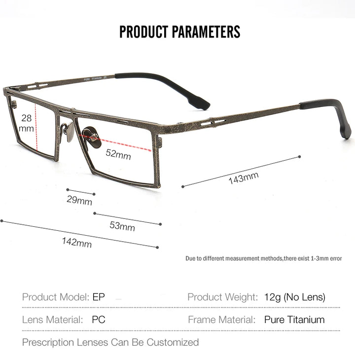 Muzz Unisex Full Rim Small Square Brow Line Titanium Eyeglasses T7760 Full Rim Muzz