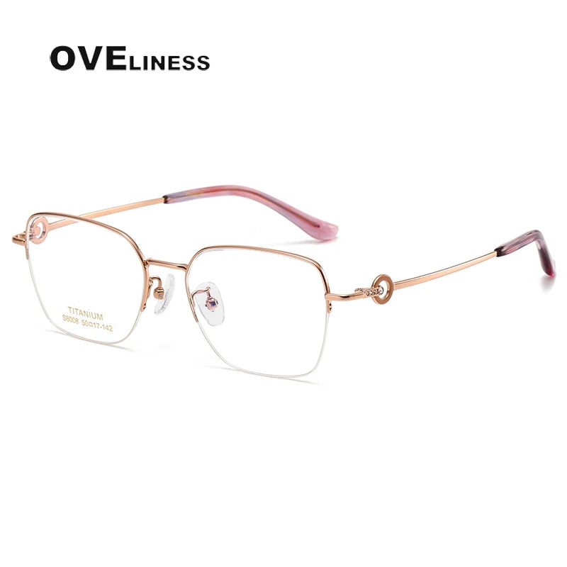 Oveliness Women's Semi Rim Square Polygon Titanium Eyeglasses 196008 Semi Rim Oveliness rose gold