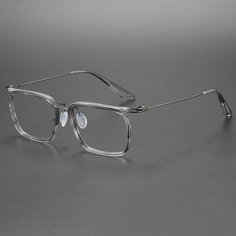 Black Mask Unisex Full Rim Square Titanium Acetate Eyeglasses 80863 Full Rim Black Mask Gray