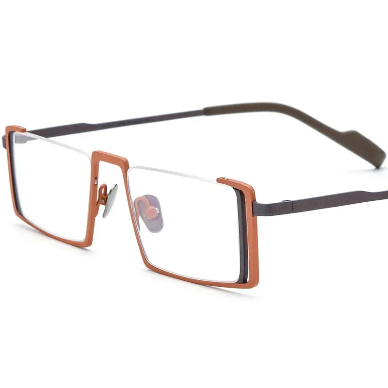 Hewei Unisex Semi Rim Irregular Square Titanium Eyeglasses 185780