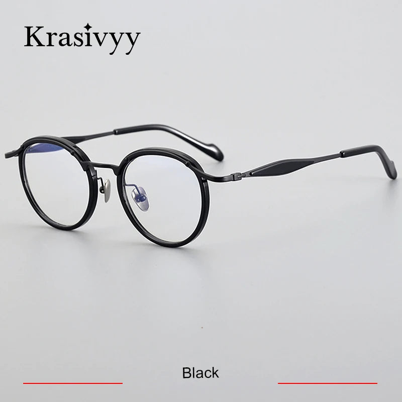 Krasivyy Unisex Full Rim Oval Square Titanium Acetate Eyeglasses 46062 Full Rim Krasivyy Black