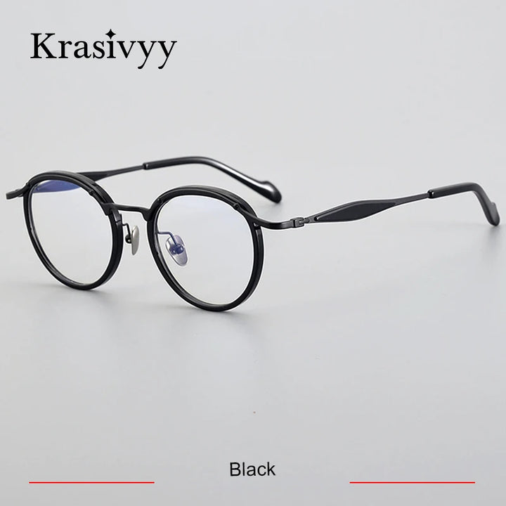 Krasivyy Unisex Full Rim Oval Square Titanium Acetate Eyeglasses 46062 Full Rim Krasivyy Black