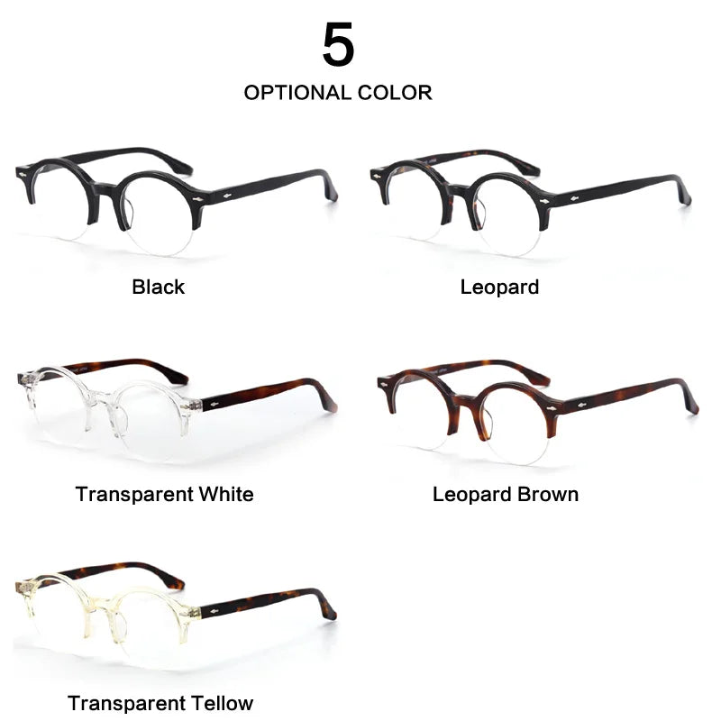 Muzz Unisex Semi Rim Round Acetate Eyeglasses Nn021 Semi Rim Muzz