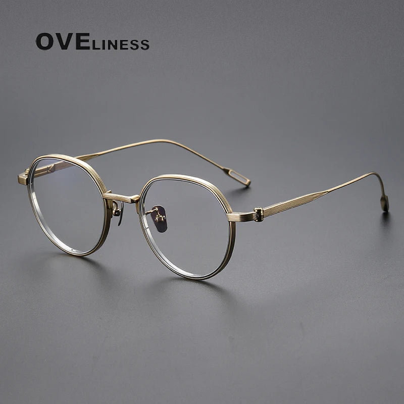 Oveliness Unisex Full Rim Flat Top Round Titanium Eyeglasses Kv61 Full Rim Oveliness gold  
