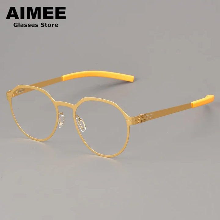 Aimee Women's Full Rim Flat Top Round Screwless Steel Eyeglasses 52134